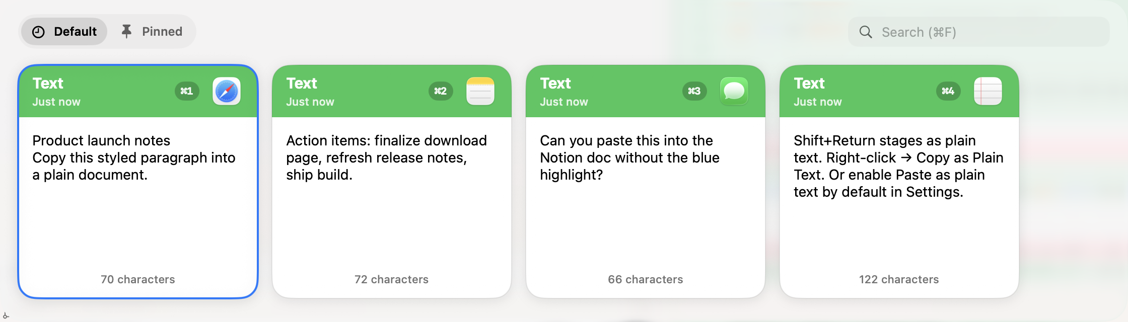 Paste It! history panel — stage older clips when the current clipboard is not enough